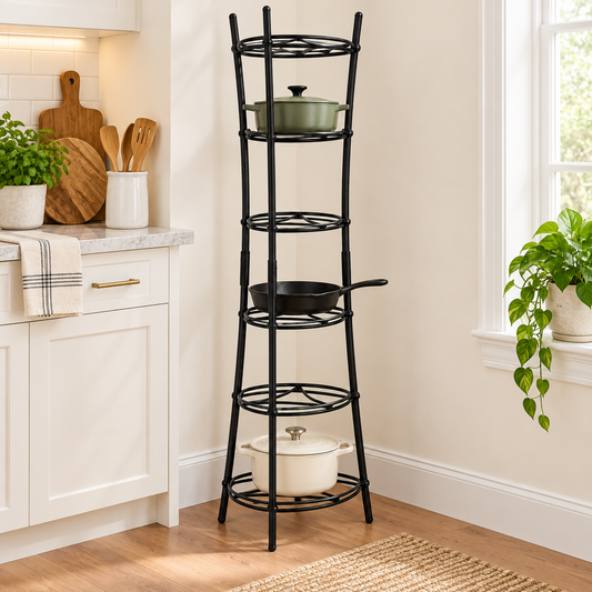 6-Tier Freestanding Steel Cookware Storage Rack, Matte Black