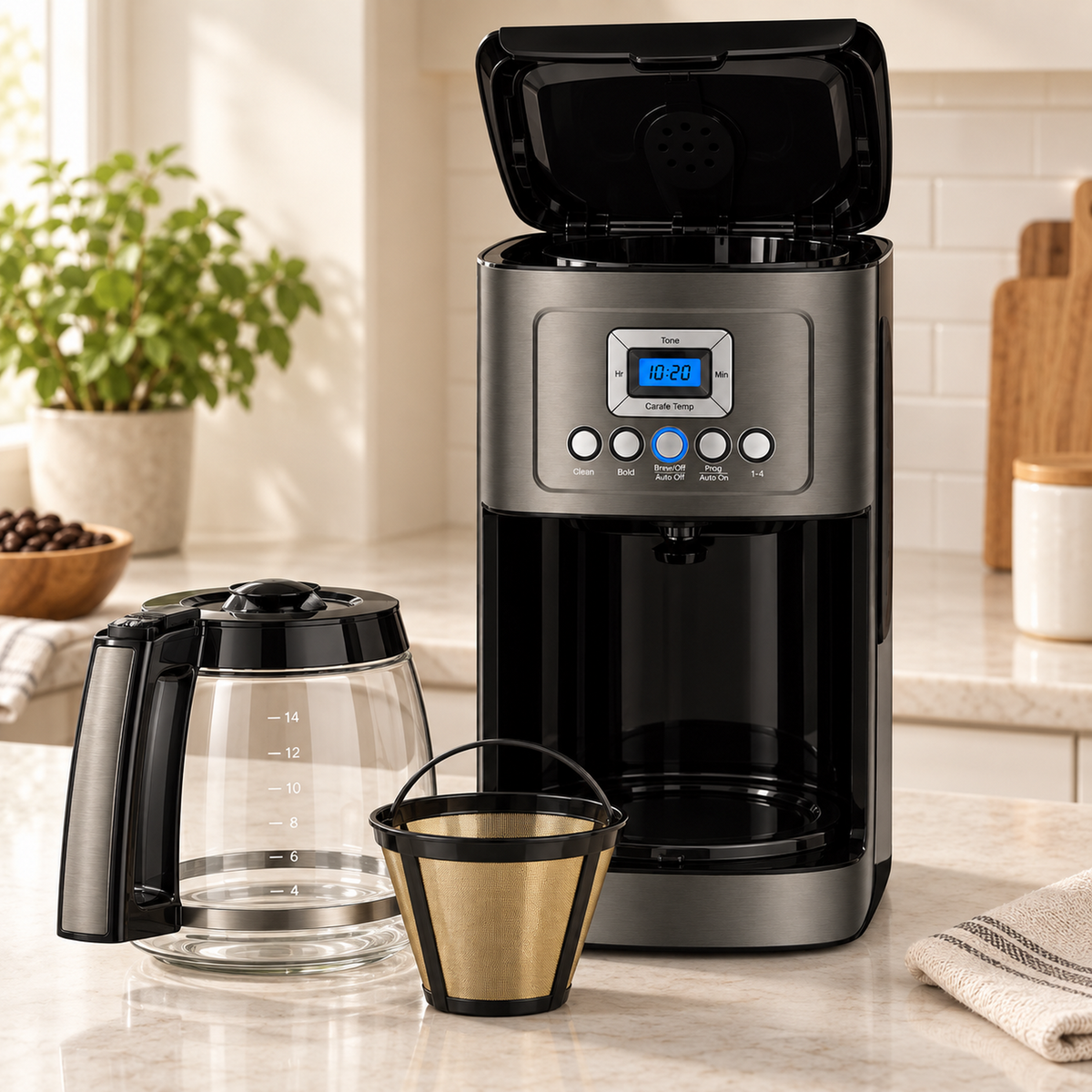 14-Cup Programmable Drip Coffee Maker with Glass Carafe, Black