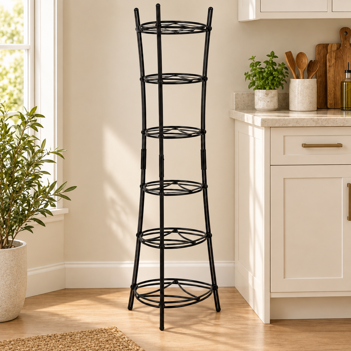 6-Tier Freestanding Steel Cookware Storage Rack, Matte Black