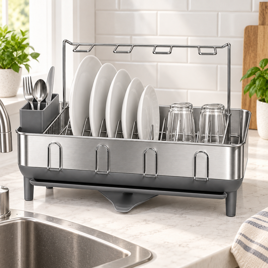 Stainless Steel Dish Drying Rack with Swivel Drain Spout