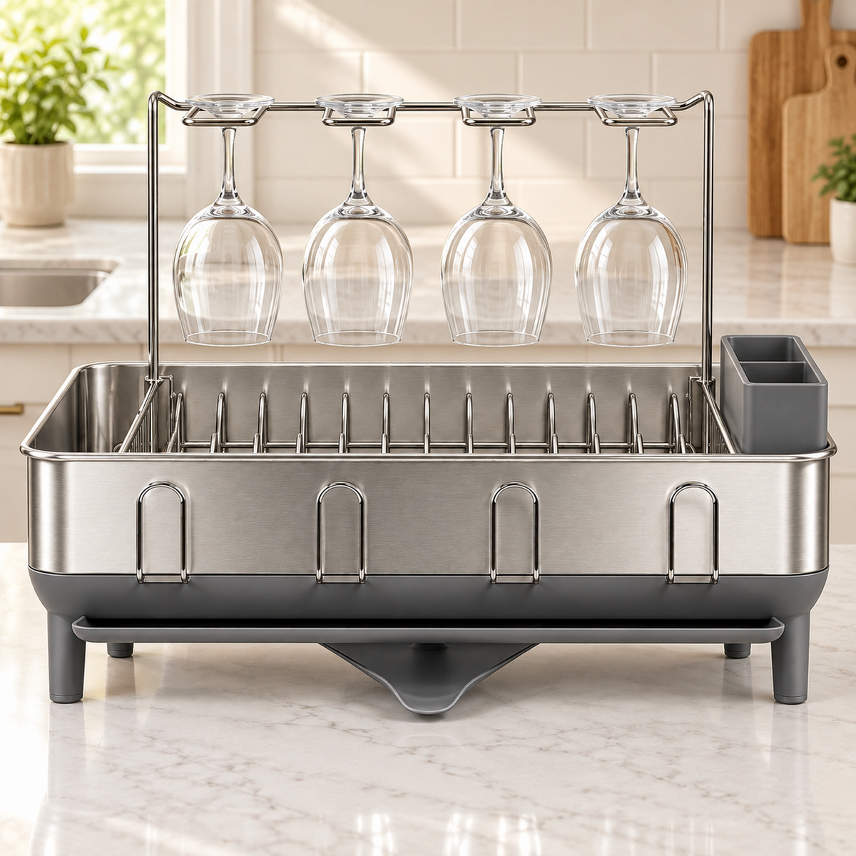 Stainless Steel Dish Drying Rack with Swivel Drain Spout