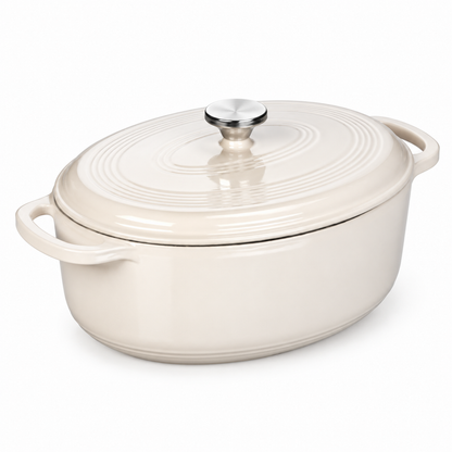 7-Qt Oval Enameled Cast Iron Dutch Oven with Lid, Oyster White
