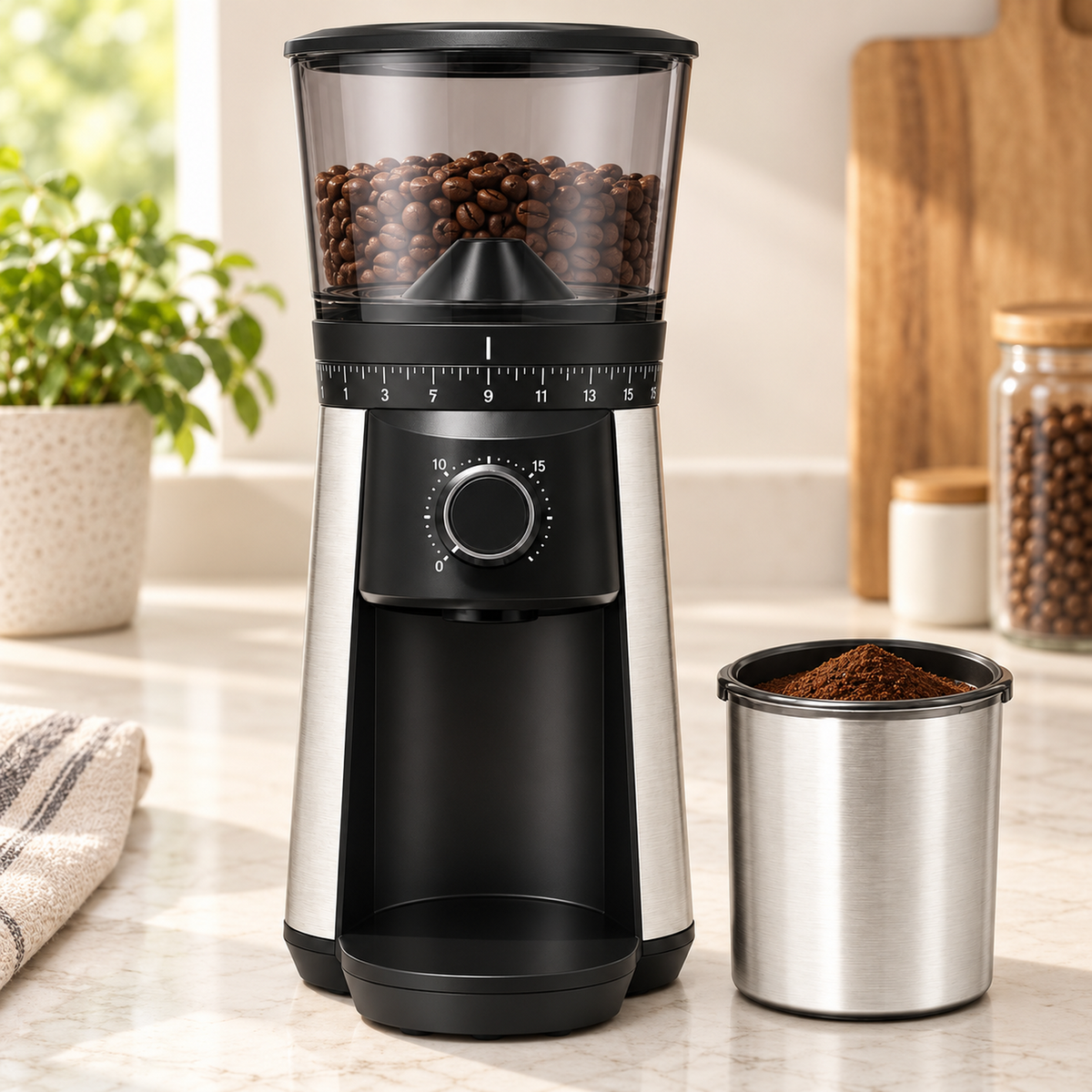 Conical Burr Coffee Grinder with 15 Settings and 12-oz Hopper